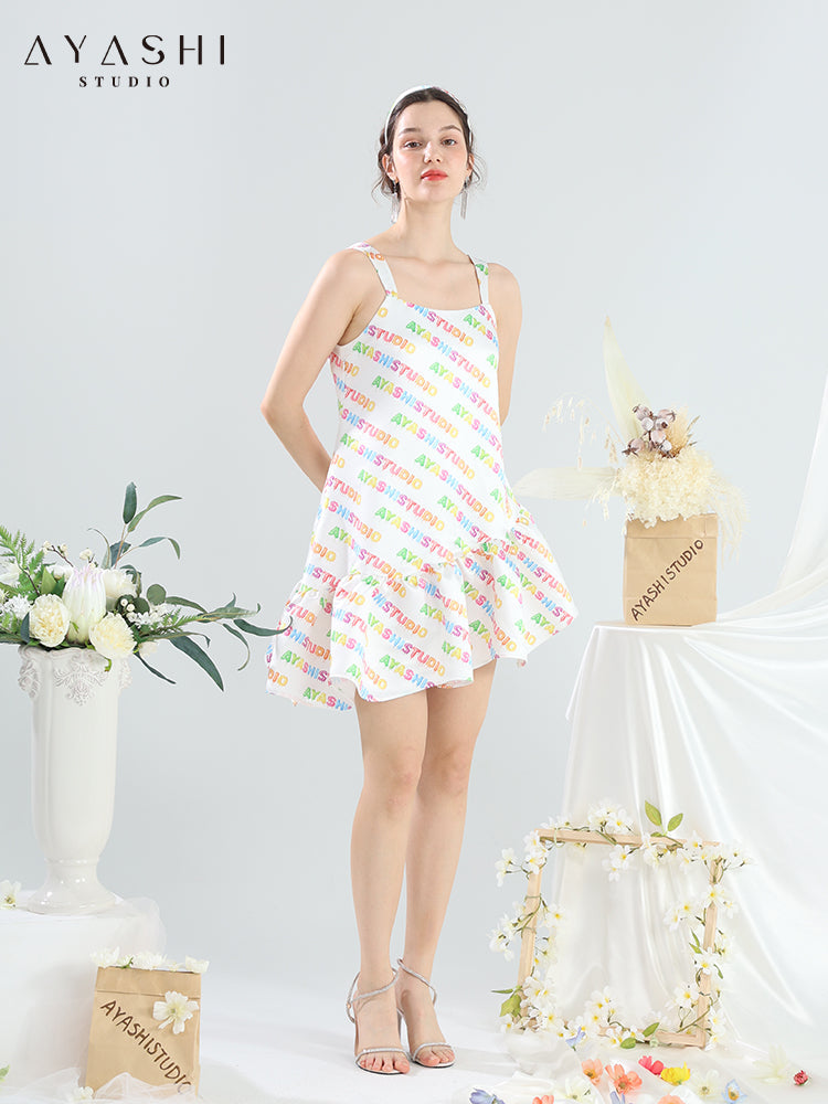 Asymmetric Letter Print dress