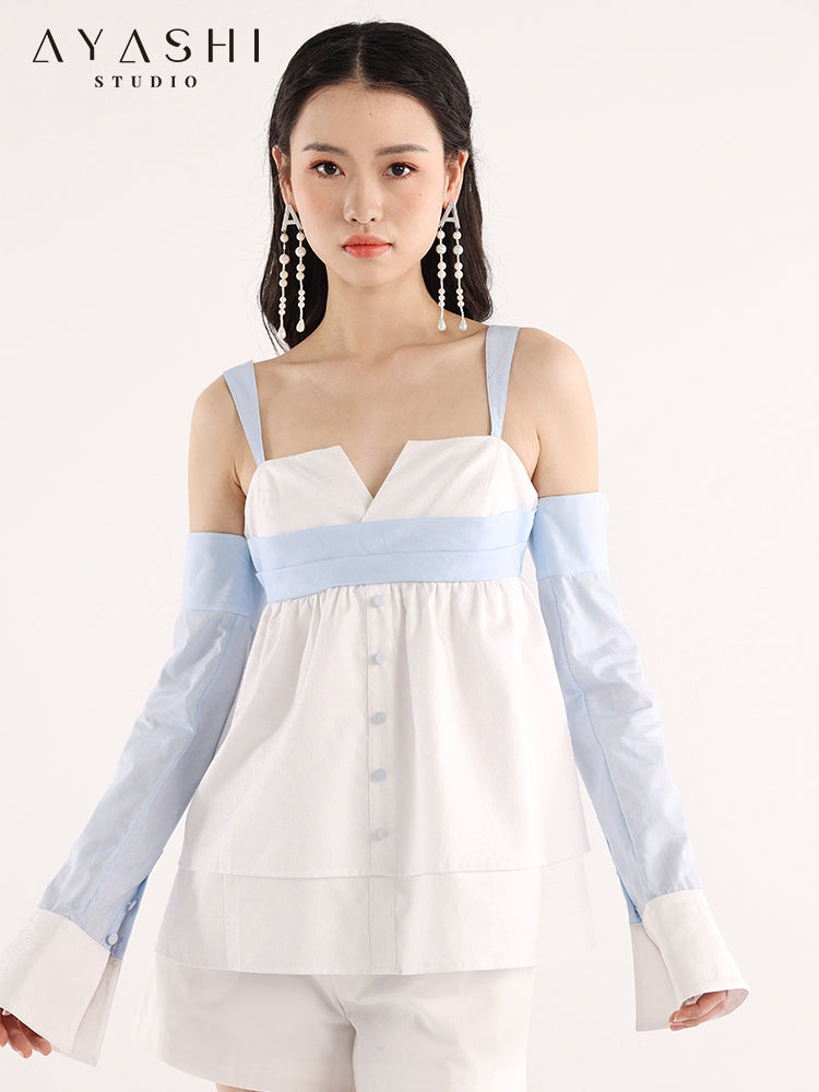 Blue and White Patchwork Design Sling Top