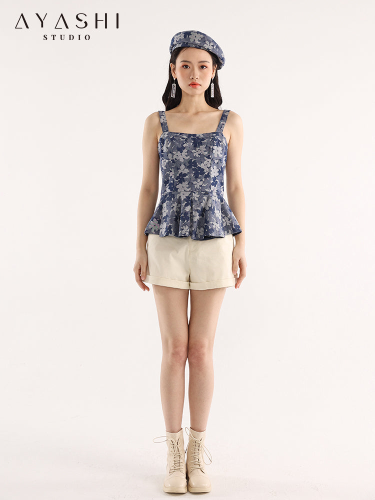 Blue Floral Jacquard Top