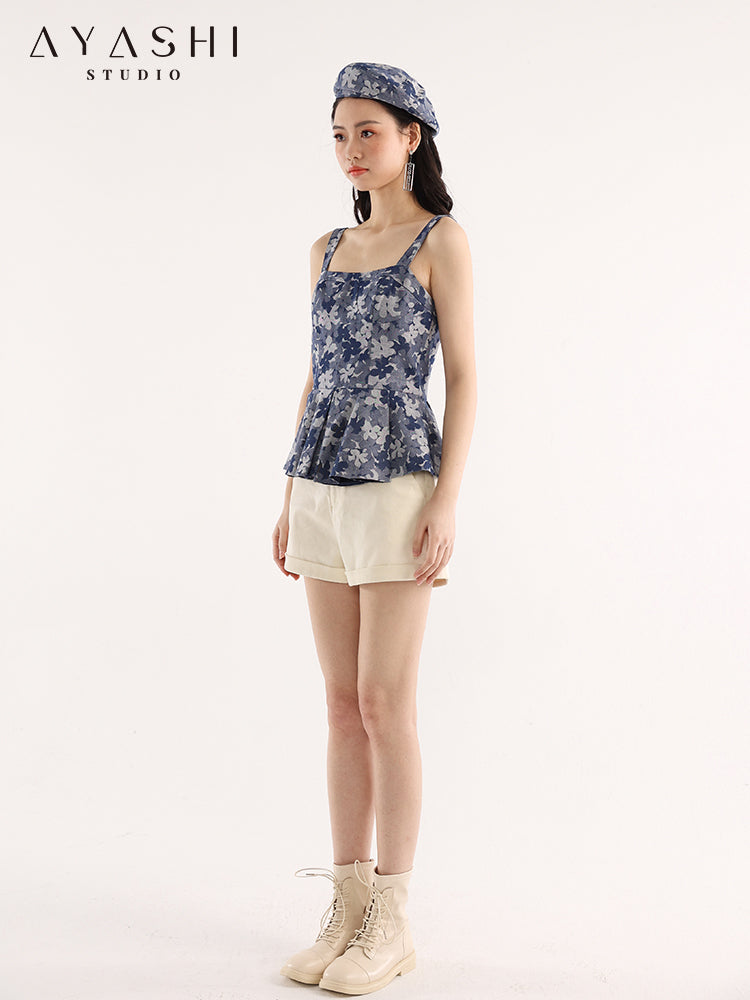 Blue Floral Jacquard Top