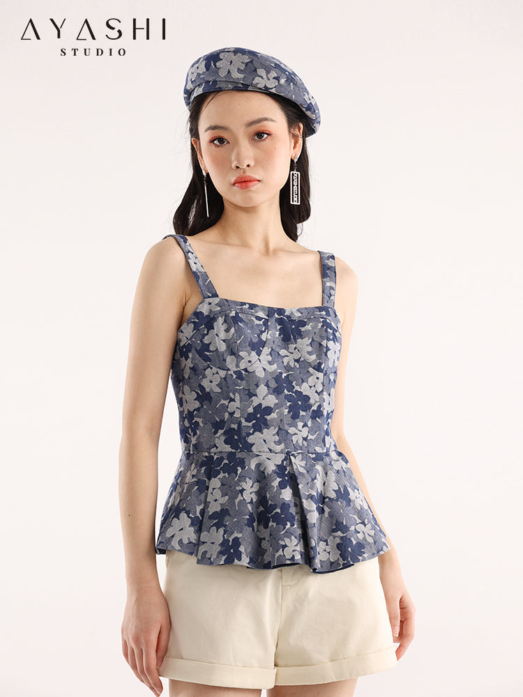 Blue Floral Jacquard Top