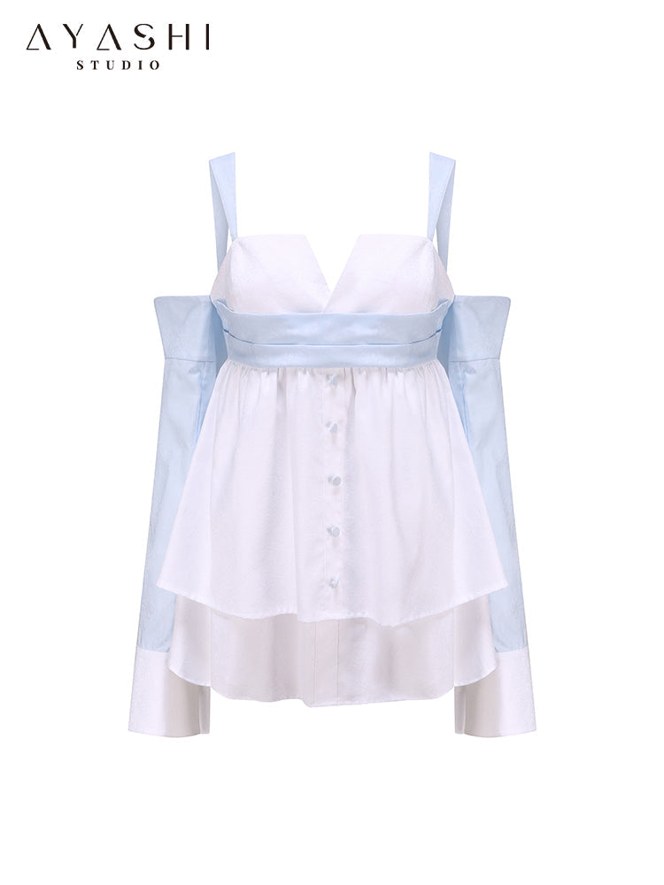 Blue and White Patchwork Design Sling Top