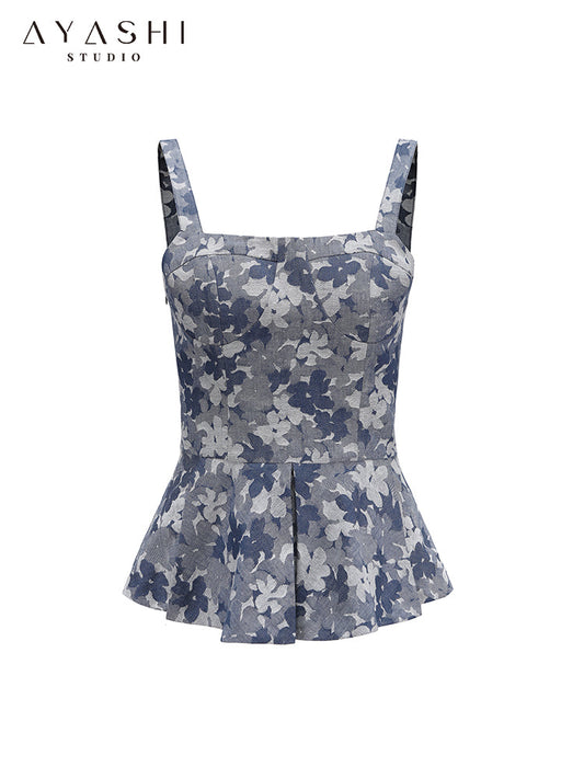 Blue Floral Jacquard Top